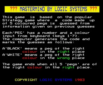 Mastermind (1982)(Logic Systems)[h TSTH] screen shot title